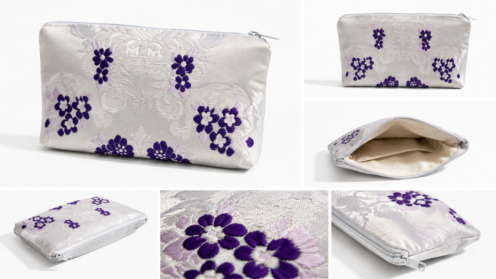 Neceser Artesanal Tela Fallera – Blanco Jacquard y Violeta