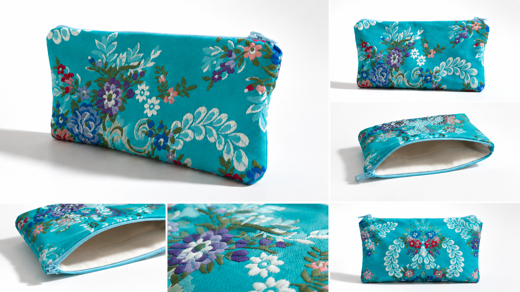 Neceser Artesanal de Tela Fallera - Turquesa Floral