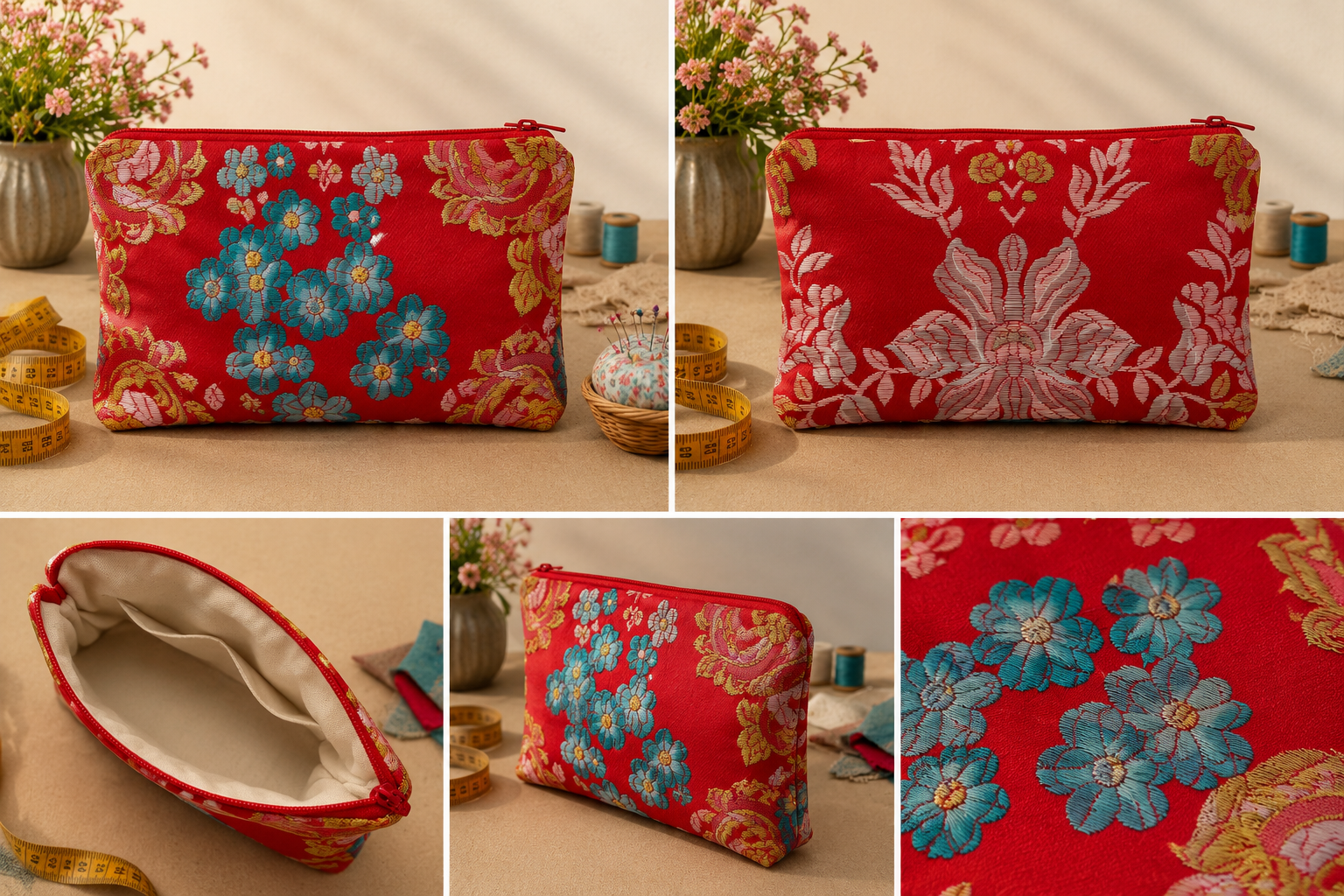 Neceser Artesanal Tela Fallera – Rojo y Turquesa