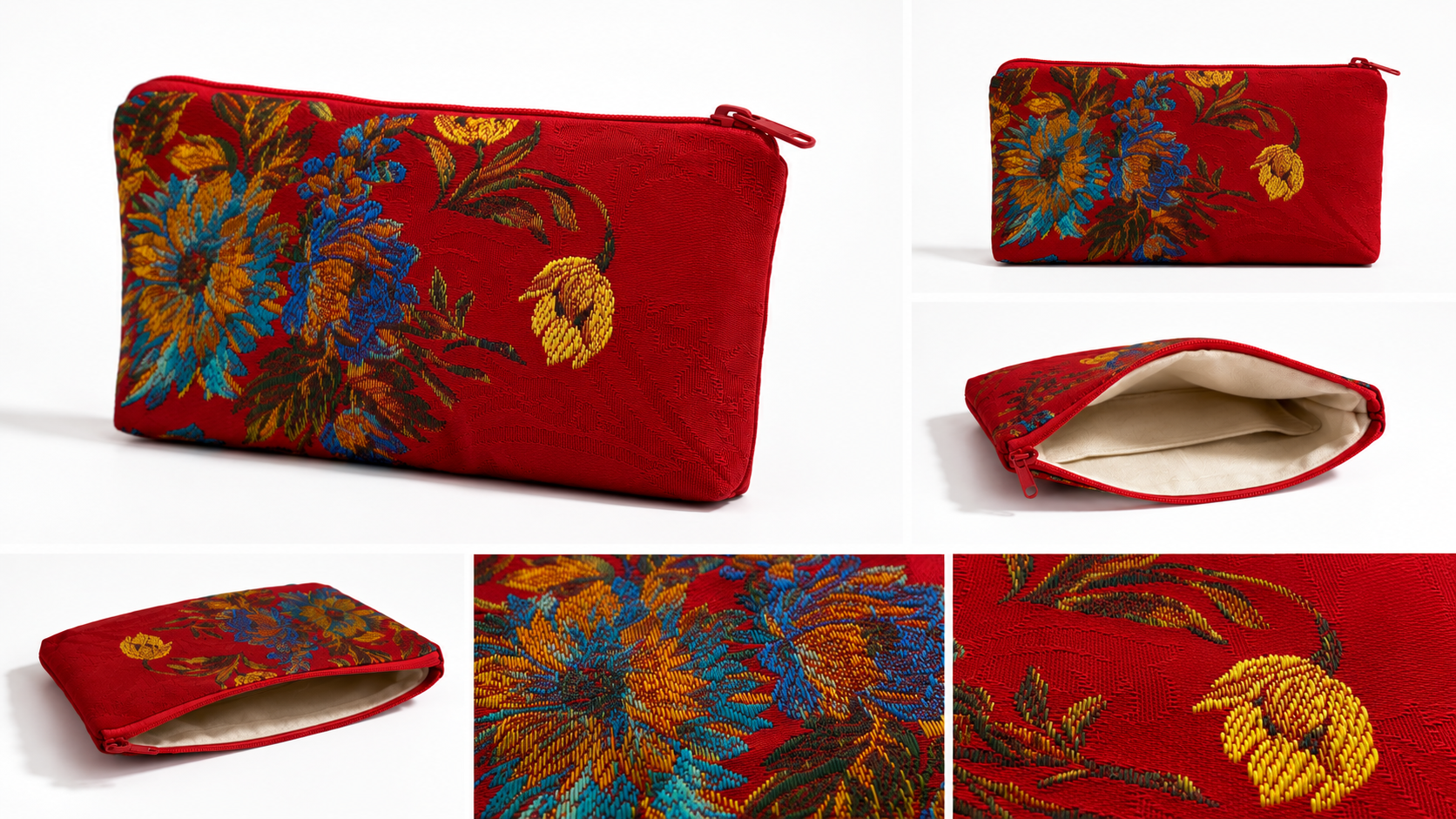 Neceser Artesanal Tela Fallera – Rojo y Azul Floral
